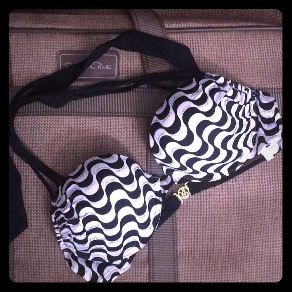 VS 34B White, Black &Gold Halter Bikini Top